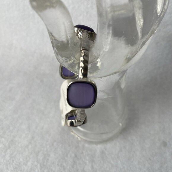JL Designs Purple Silvertone Stretch Bracelet Rectangle Bangle Costume Jewelry - Picture 4 of 12